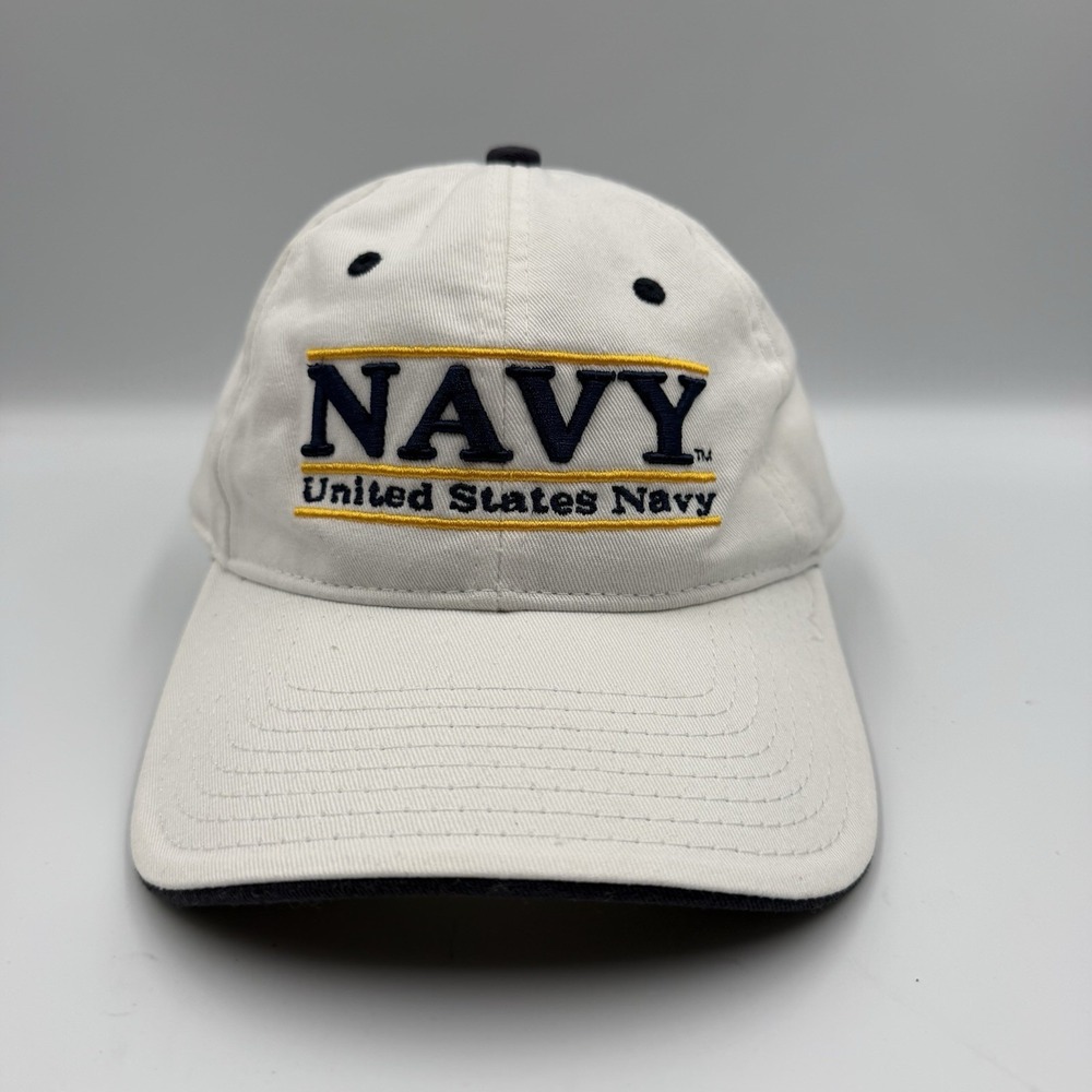 VTG The Game Men's Slideback Hat White OSFM United States Navy Embroidered Logo